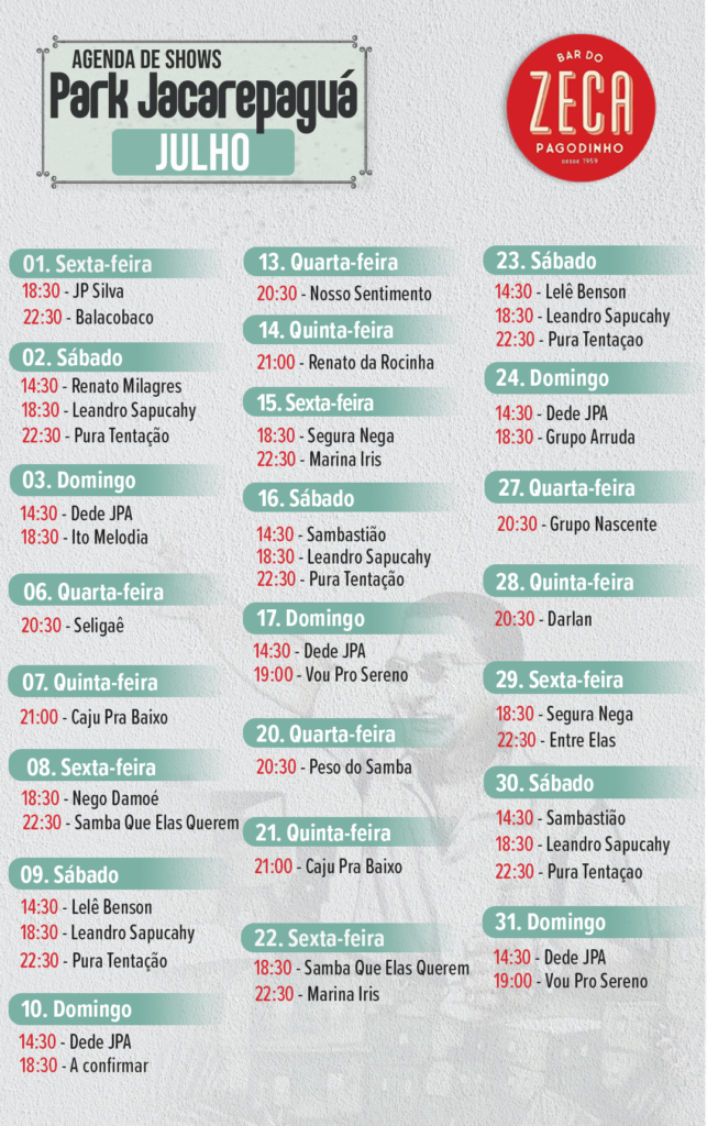 Bar do Zeca Pagodinho BAR PARKJACAREPAGUÁ Agenda Cultural Rio de