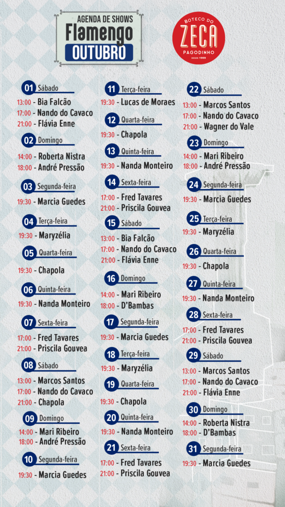 Bar do Zeca Pagodinho BOTECO FLAMENGO Outubro Agenda Cultural