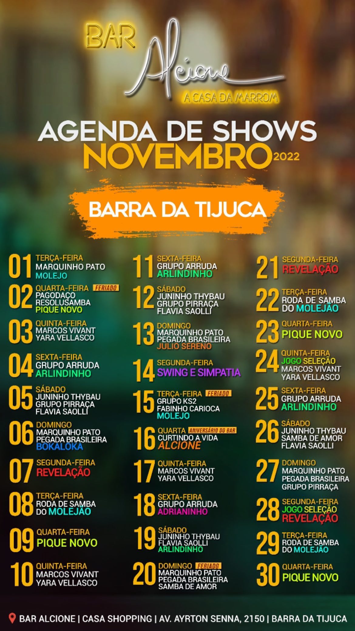 Bar Alcione- Agenda Novembro