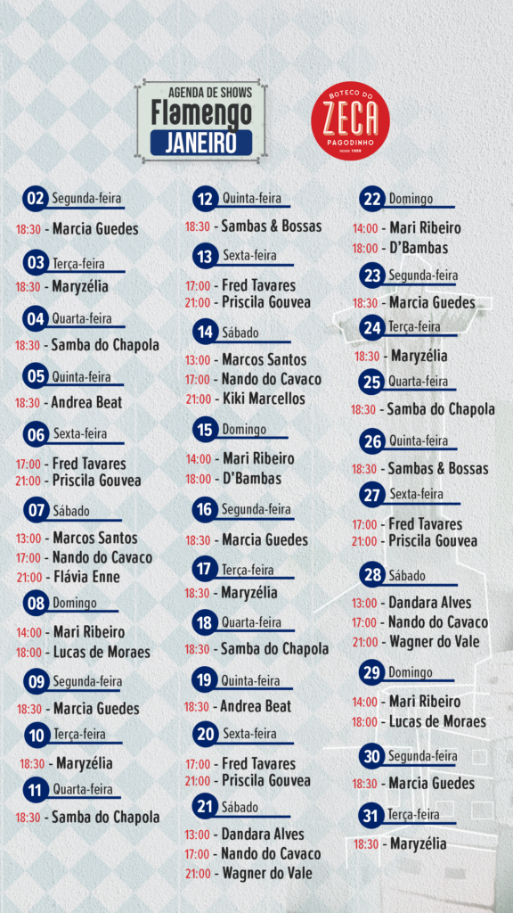 Bar do Zeca Pagodinho BOTECO FLAMENGO Janeiro Agenda Cultural