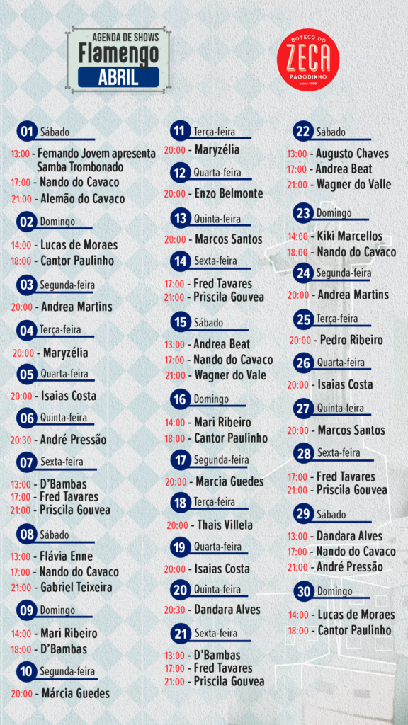 Bar do Zeca Pagodinho BOTECO FLAMENGO ABRIL Agenda Cultural Rio