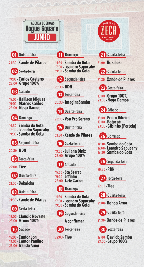 Bar do Zeca Pagodinho BAR VOGUE SQUARE JUNHO Agenda Cultural