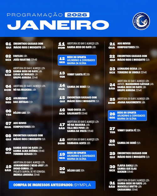 Beco do Rato - Agenda Janeiro 2026