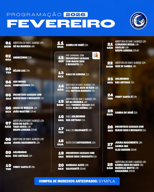 Beco do Rato - Agenda Fevereiro 2026